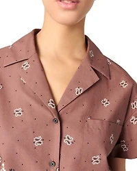 Patterned Rhinestone Cropped Shirt