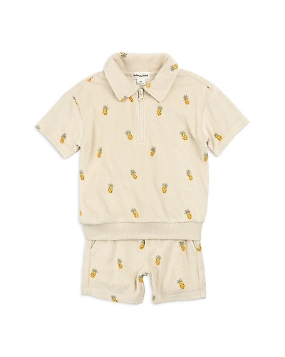 Miles The Label Boys' Pineapple Print Terry Short Sleeve Top & Shorts Set - Baby