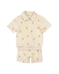 Miles The Label Boys' Pineapple Print Terry Short Sleeve Top & Shorts Set - Baby