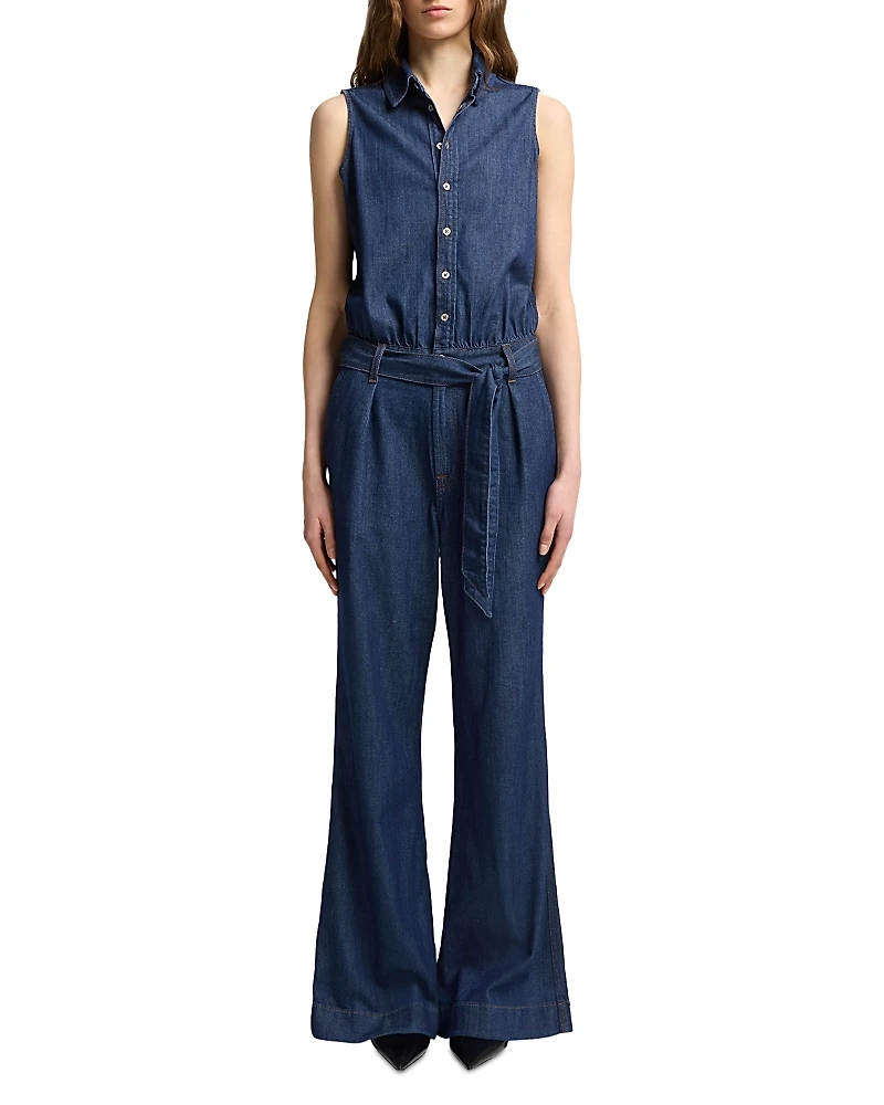 7 For All Mankind Sleeveless Denim Belted Jumpsuit