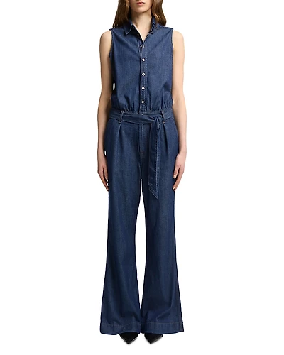 7 For All Mankind Sleeveless Denim Belted Jumpsuit