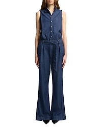 7 For All Mankind Sleeveless Denim Belted Jumpsuit