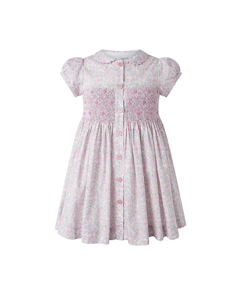 Rachel Riley Girls' Ditsy Bloom Smocked Button-Front Dress - Little Kid, Big Kid