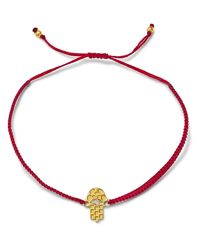 14K Yellow Gold Hilo Lab Grown Diamond Hamsa Hand Red String Slider Bracelet