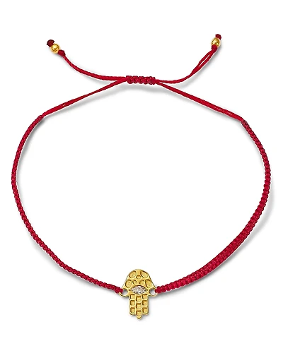 Moon & Meadow 14K Yellow Gold Hilo Lab Grown Diamond Hamsa Hand Red String Slider Bracelet