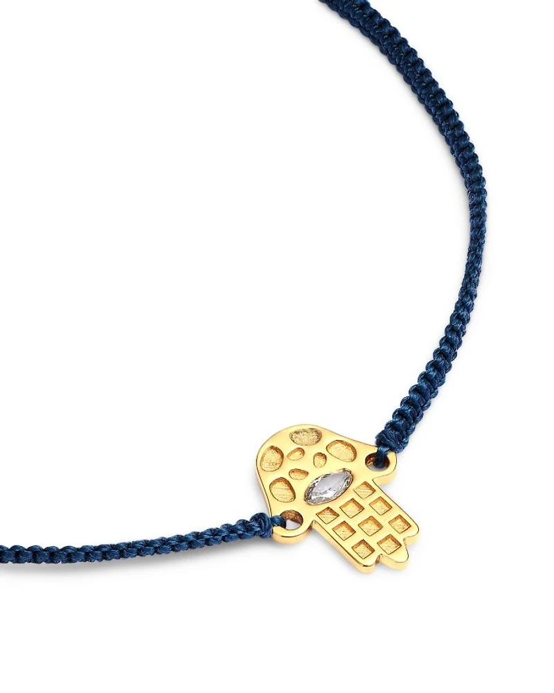 14K Yellow Gold Hilo Lab Grown Diamond Hamsa Hand String Slider Bracelet