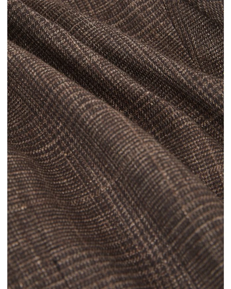 Ramsay Double Breasted Peak Check Linen Blazer