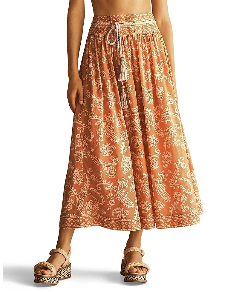 Aur OceA Buta Belted Drop Waist Midi Skirt