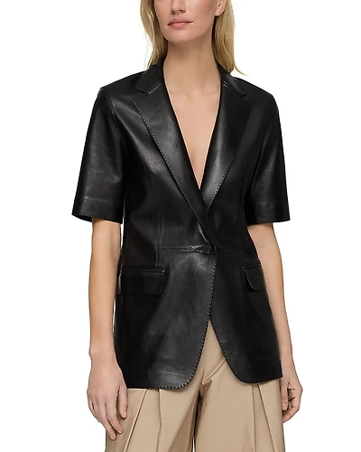 Lafayette 148 New York Short Sleeve Leather Blazer