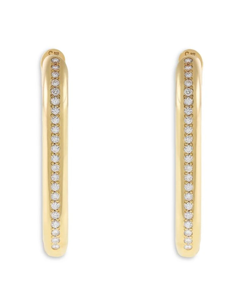 18K Yellow Gold Diamond Pavé Elongated Hoop Earrings, 0.76 tcw
