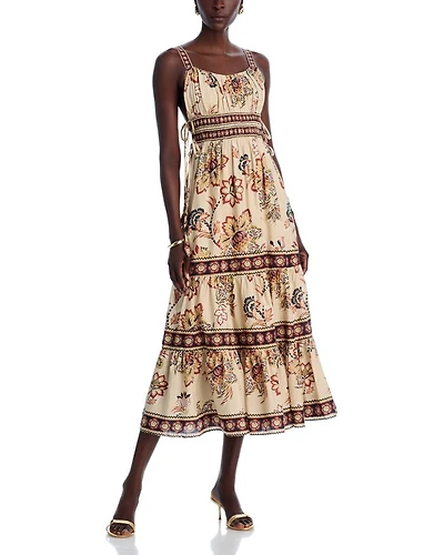 Aura Floral Sand Sleeveless Midi Dress