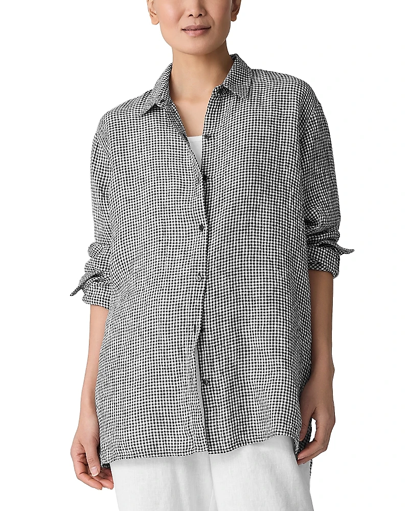 Eileen Fisher Puckered Linen Classic Collar Shirt