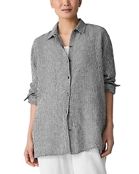 Eileen Fisher Puckered Linen Classic Collar Shirt