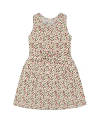 Deux par Girls' Printed Ribbed Dress with Waist Tie Small Flowers- Little Kid