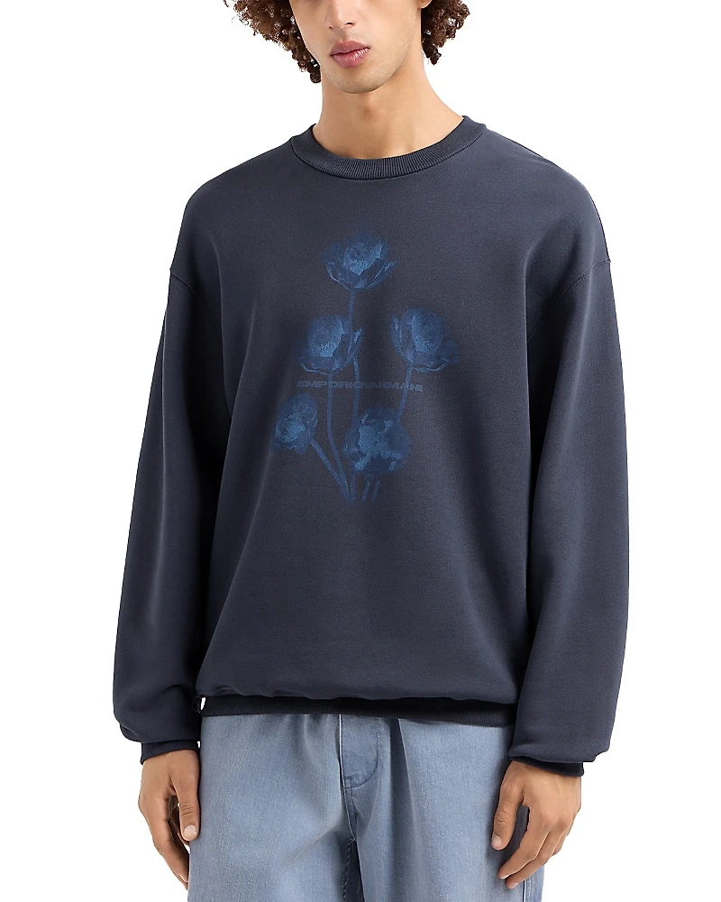 Emporio Armani Floral Print Fleece Sweatshirt