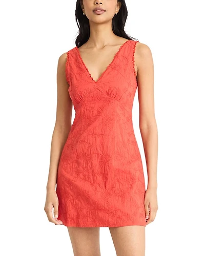V Neck Crochet Trim Mini Dress