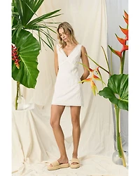 V Neck Crochet Trim Mini Dress