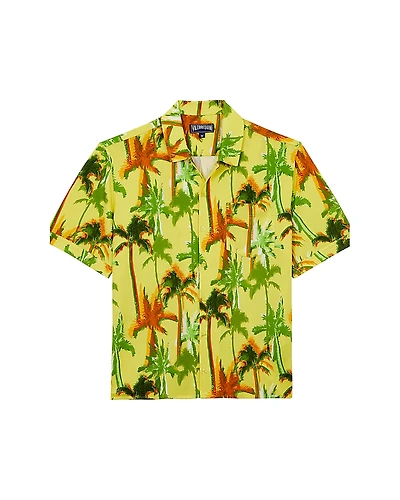 Vilebrequin Palms Offset Cotton Button Down Camp Shirt