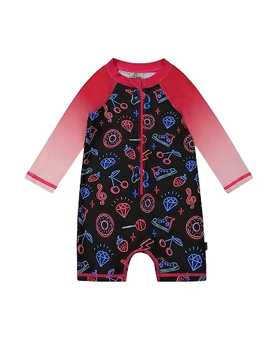 Deux par Deux Girls' Printed Long Sleeve One-Piece Rashguard - Big Kid