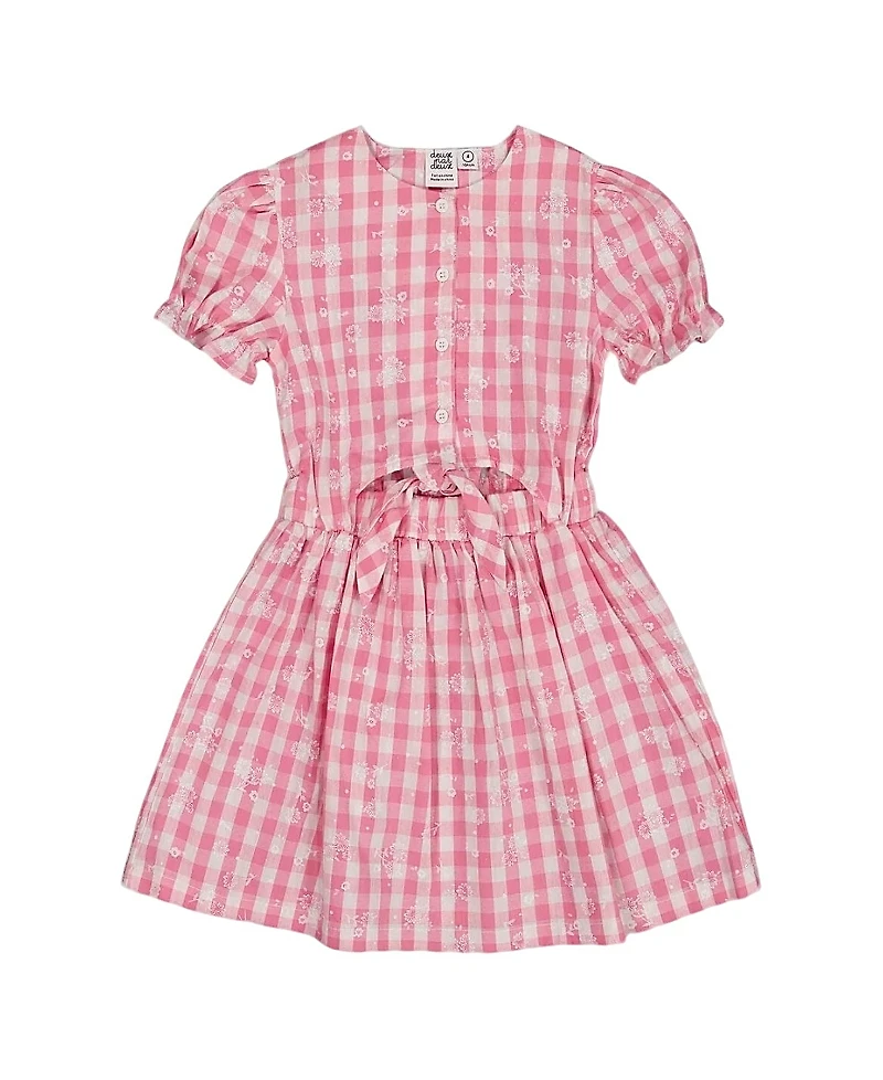 Deux par Girls' Puff Sleeve Dress with Waist Tie - Big Kid