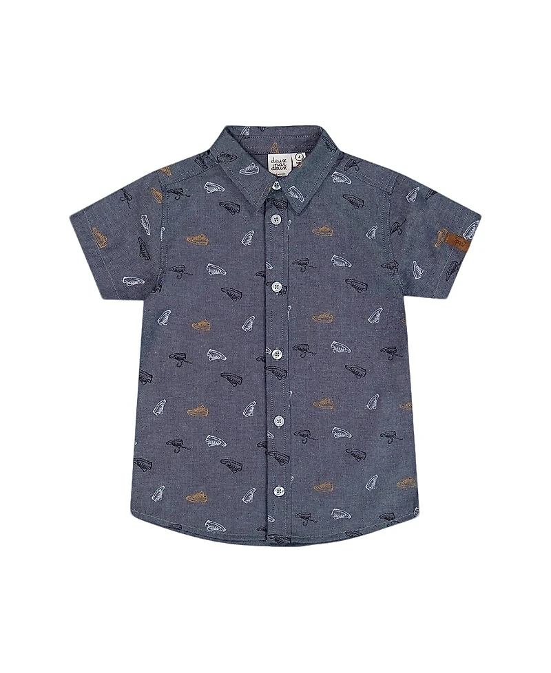 Deux par Deux Boys' Printed Chambray Short Sleeve Shirt - Little Kid