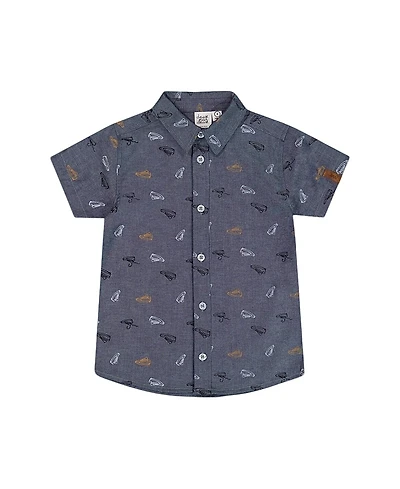 Deux par Deux Boys' Printed Chambray Short Sleeve Shirt - Little Kid