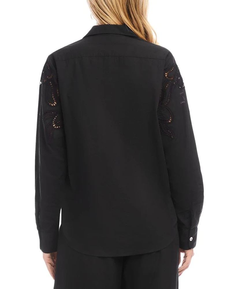 Long Sleeve Cutout Embroidery Shirt