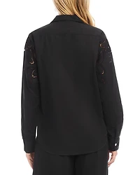 Long Sleeve Cutout Embroidery Shirt