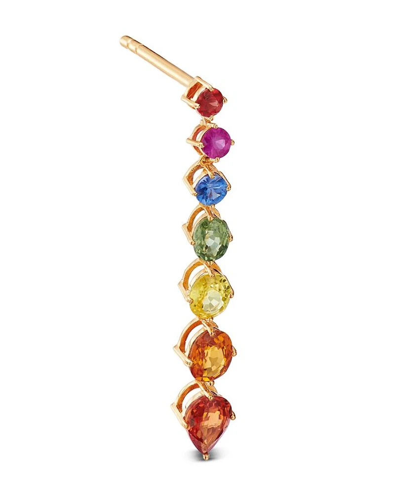 Multicolor Sapphire Linear Drop Earrings in 14K Yellow Gold