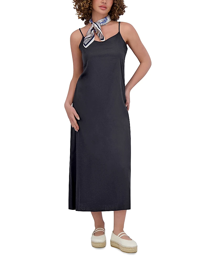 Point Linen Blend A Line Slip Dress