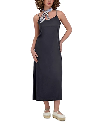 Point Linen Blend A Line Slip Dress