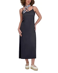 Point Linen Blend A Line Slip Dress