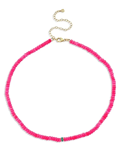 Sydney Evan 14K Yellow Gold Turquoise Bead Charm Hot Pink Ethiopian Opal Beaded Collar Necklace, 16.25-17.5