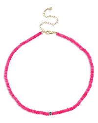 Sydney Evan 14K Yellow Gold Turquoise Bead Charm Hot Pink Ethiopian Opal Beaded Collar Necklace, 16.25-17.5