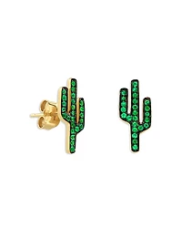 Sydney Evan 14K Yellow Gold Emerald Cactus Stud Earrings