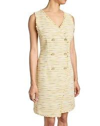 Dee Sleeveless Double Breasted A-Line Dress with Asymmetric Skirt Panel Lightweight Cotton Tweed