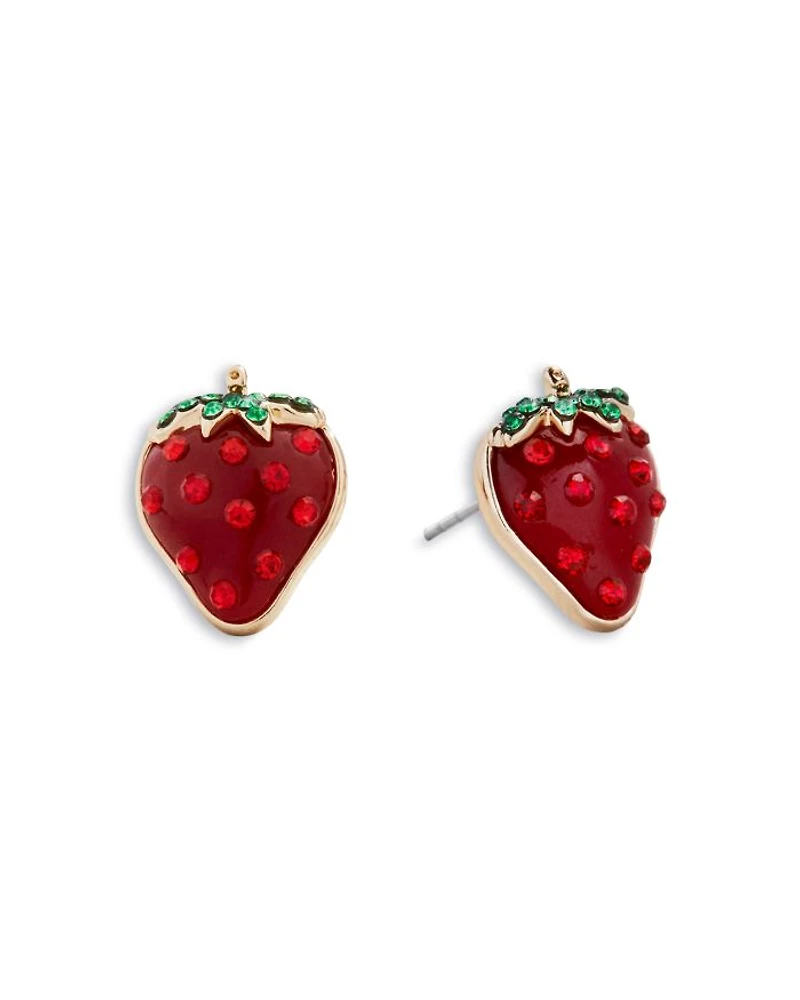 Fruit For Thought Pavé Banana & Strawberry Stud Earrings in Gold Tone, Set of 2