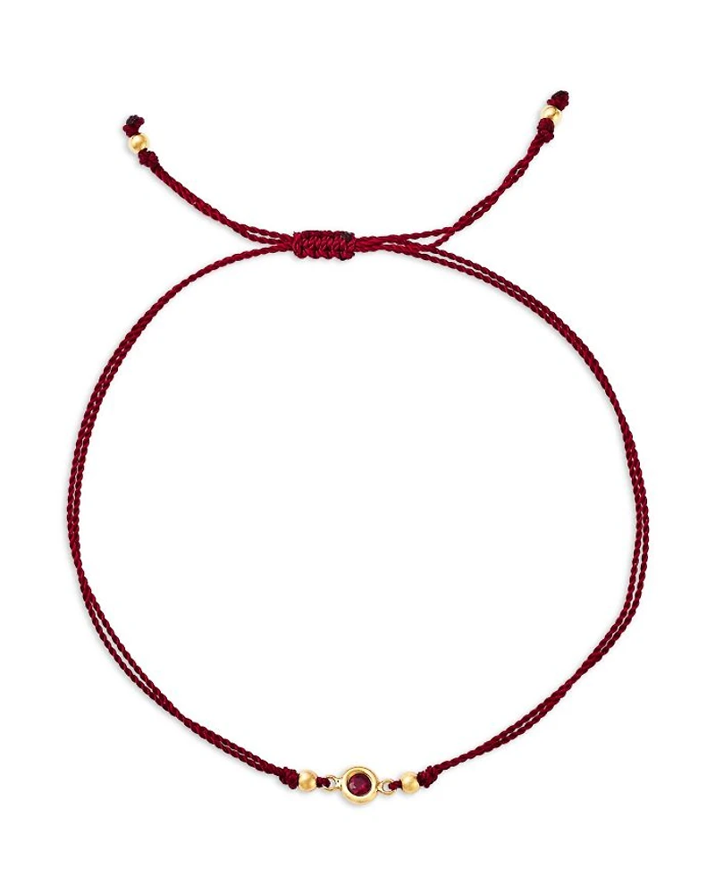14K Yellow Gold Floating Ruby Solitaire Cord Slider Bracelet
