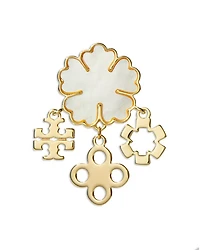 Mother Of Pearl Clover Cluster Drop Earrings in Gold Tone