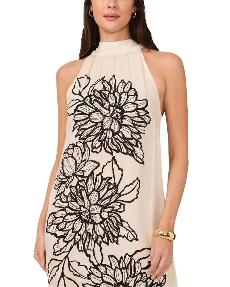 High Neck Floral Print Dress