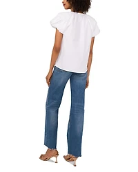 Split Neck Raglan Puff Sleeve Blouse