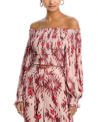 L'Agence Graciela Printed Off The Shoulder Smocked Top