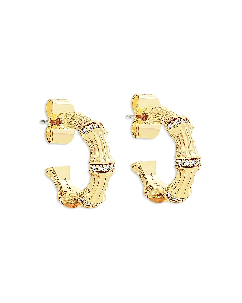 Anabel Aram Pave Bamboo Huggie Hoop Earrings