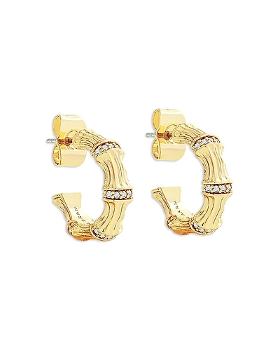 Anabel Aram Pave Bamboo Huggie Hoop Earrings