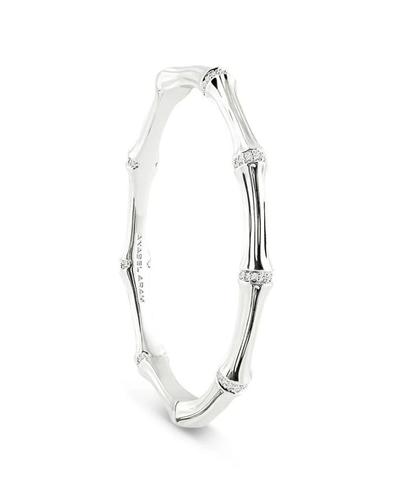Pavé Bamboo Bangle Bracelet in Sterling Silver