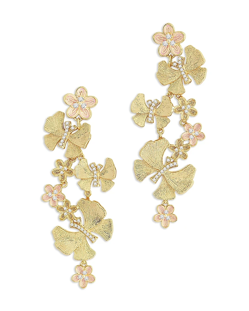 Anabel Aram Pave Butterfly & Flowers Linear Drop Earrings