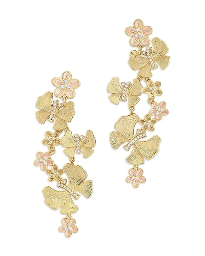 Anabel Aram Pave Butterfly & Flowers Linear Drop Earrings