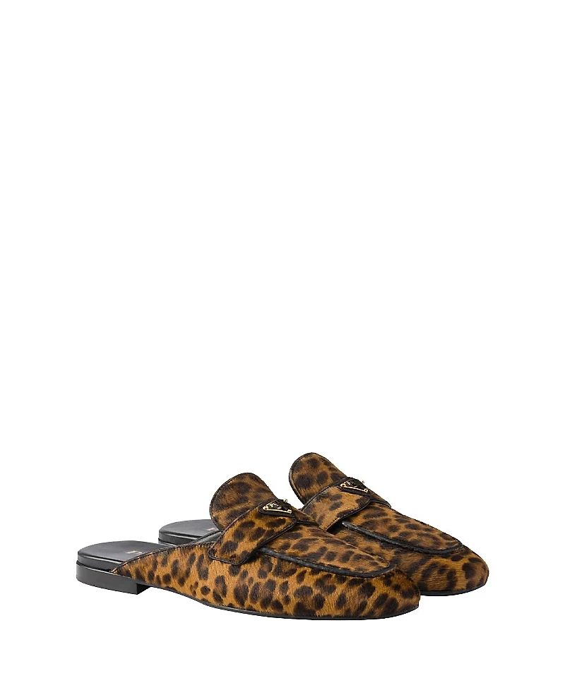 Prada Women's Leopard-Print Leather Mules