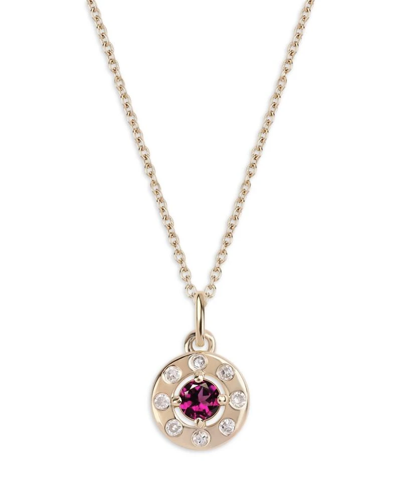 14K Yellow Gold Diamond & Rhodolite Pendant Necklace, 16-20"