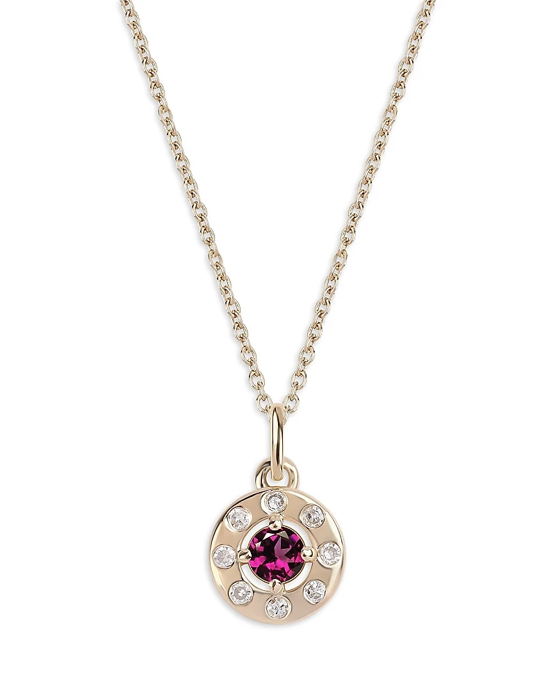 Moon & Meadow 14K Yellow Gold Diamond & Rhodolite Pendant Necklace, 16-20